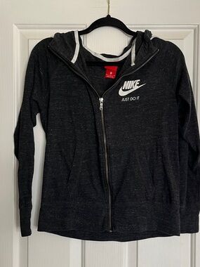 Nike Black Zip Hoodie with White Logo size medium